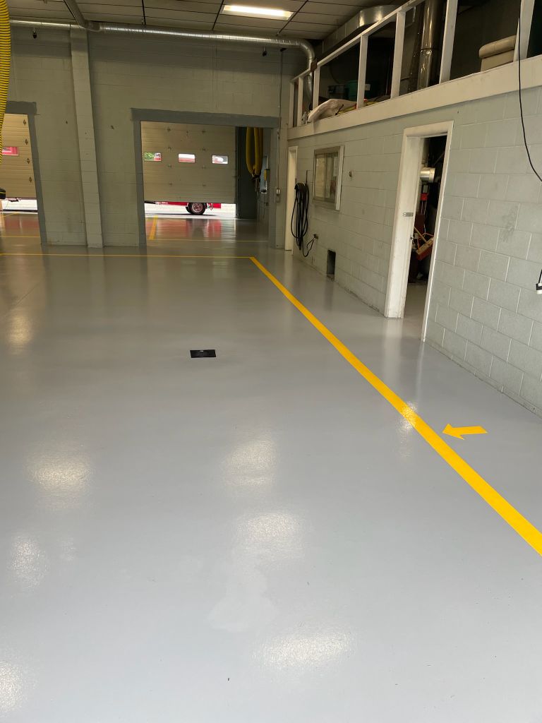 Fire station pigmented epoxy floor with lines, Jefferson Twp, NJ