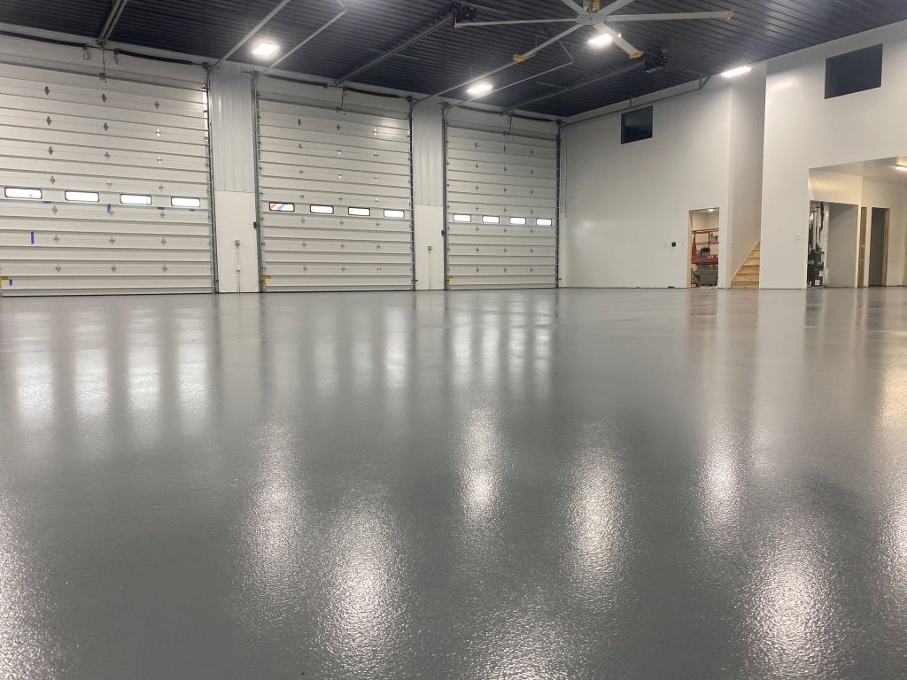 Commercial garage solid grey epoxy floor second view, Elmer, NJ